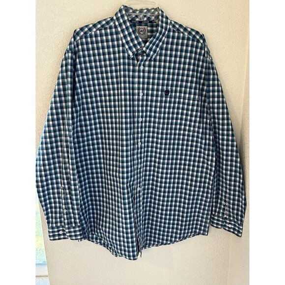 Cinch Shirt Mens Large Western Plaid Blue Check Teal Button Up Casual Work Rodeo - Picture 3 of 15